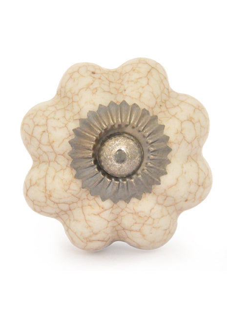 Cream Cracked Flower Shaped Ceramic Kitchen Cabinet Knob