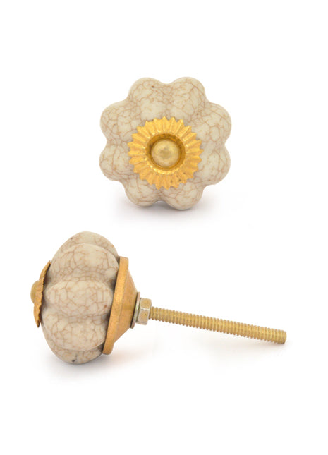 Cream Cracked Flower Shaped Ceramic Kitchen Cabinet Knob