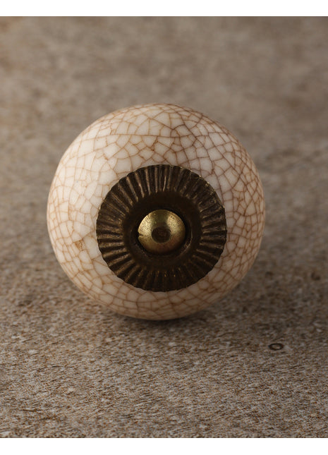 Cream Cracked Round Ceramic Dresser Cabinet Knob