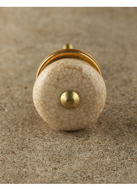 Antique Round Cracked Cream Ceramic Drawer Knob