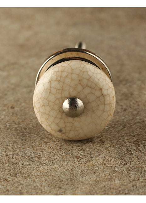 Antique Round Cracked Cream Ceramic Drawer Knob