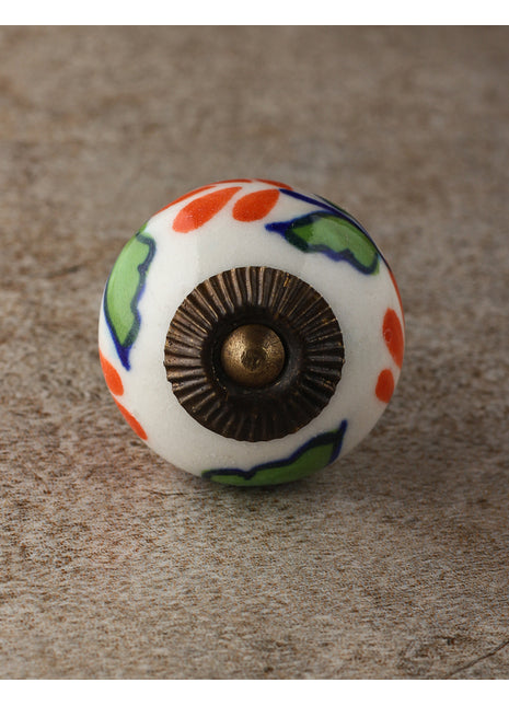 White Round Kitchen Cabinet Knob With Orange Flowers