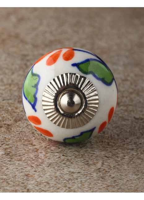 White Round Kitchen Cabinet Knob With Orange Flowers