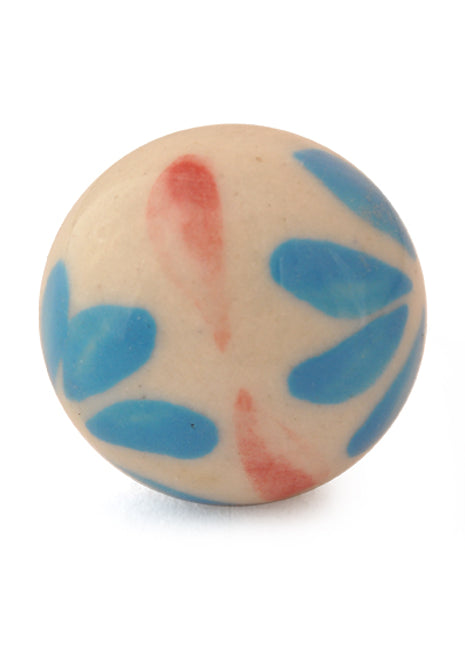 White Base Ceramic Door Knob with Turquoise flower