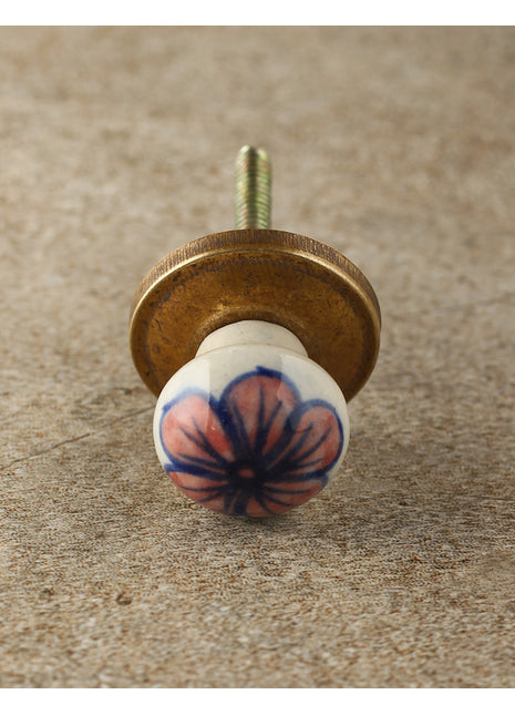 White Round Ceramic Door Knob With Hand Painted Brown Flowers
