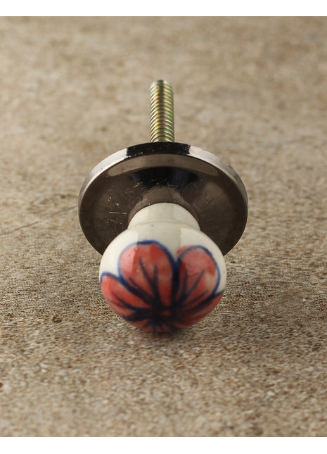 White Round Ceramic Door Knob With Hand Painted Brown Flowers