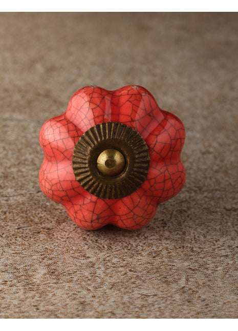 Salmon Cracked Flower Shaped Ceramic Cabinet Knob