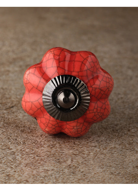 Salmon Cracked Flower Shaped Ceramic Cabinet Knob