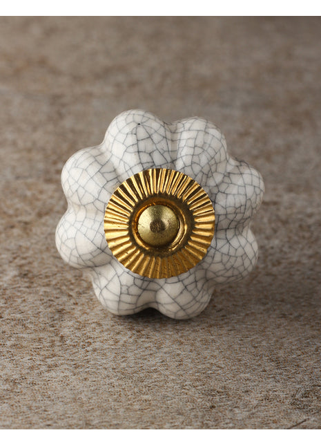 Antique Round Crackle White Ceramic Drawer Knob
