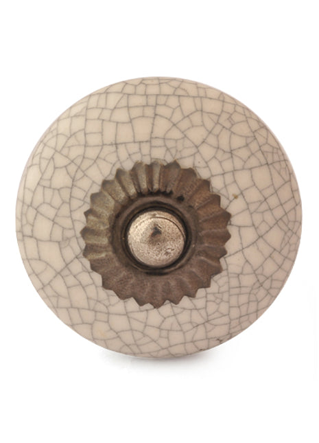 Cream Cracked Round Ceramic Dresser Cabinet Knob