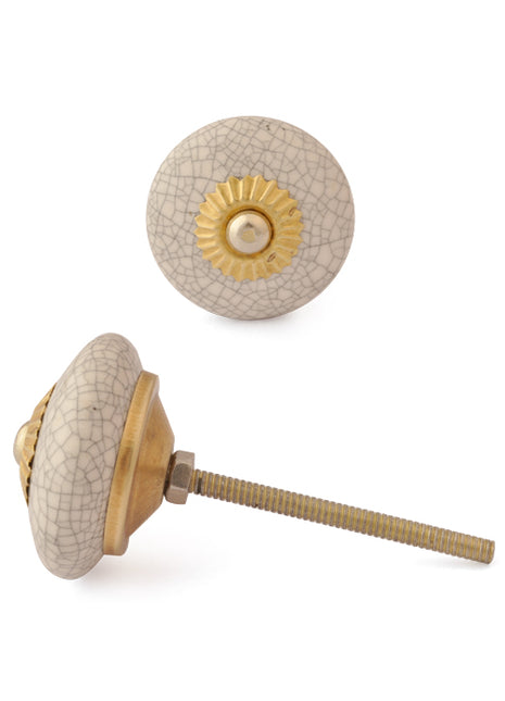 Cream Cracked Round Ceramic Dresser Cabinet Knob
