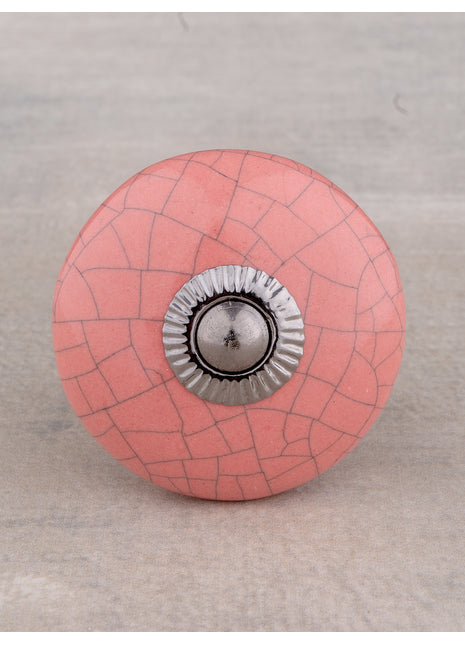 Salmon Cracked Round Ceramic Cabinet Knob