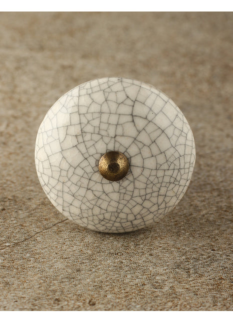 Dusty White Cracked Round Ceramic Door Knob