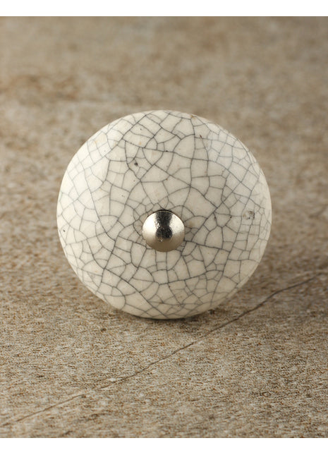 Dusty White Cracked Round Ceramic Door Knob
