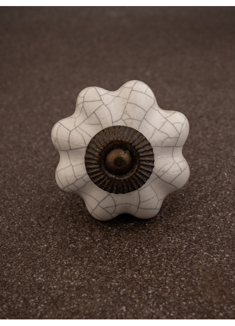 White Cracked Flower Shaped Ceramic Cabinet Knob