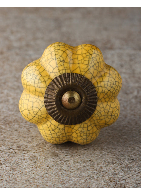 Yellow Cracked Flower Shaped Ceramic Cabinet Knob