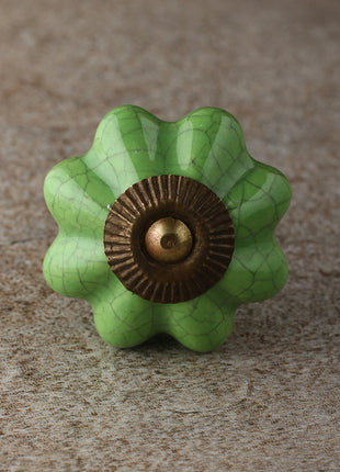 Cracked Green Flower Shaped Ceramic Drawer Knob