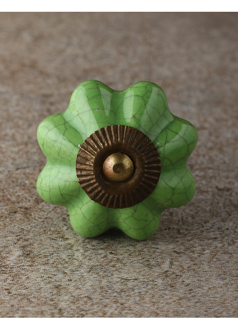 Cracked Green Flower Shaped Ceramic Drawer Knob