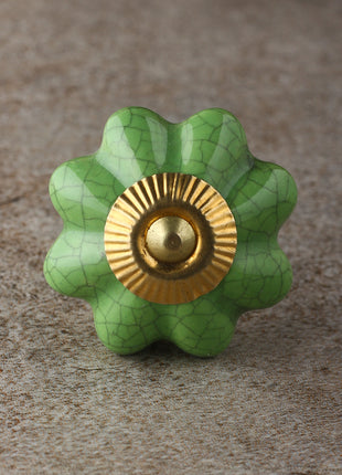 Cracked Green Flower Shaped Ceramic Drawer Knob