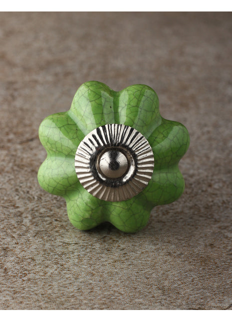 Cracked Green Flower Shaped Ceramic Drawer Knob
