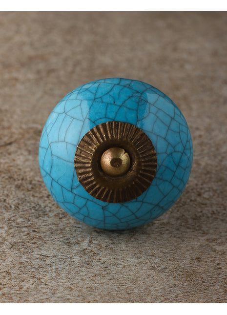 Turquoise Cracked Round Ceramic Cabinet Knob