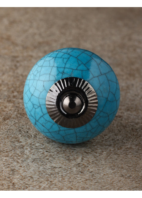 Turquoise Cracked Round Ceramic Cabinet Knob