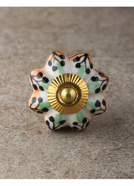 Flower Shaped White Ceramic Knob With Multicolor Designs