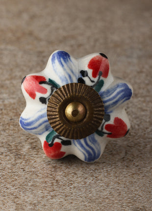 Floral White Royal Ceramic Door Knob With Multicolor Print