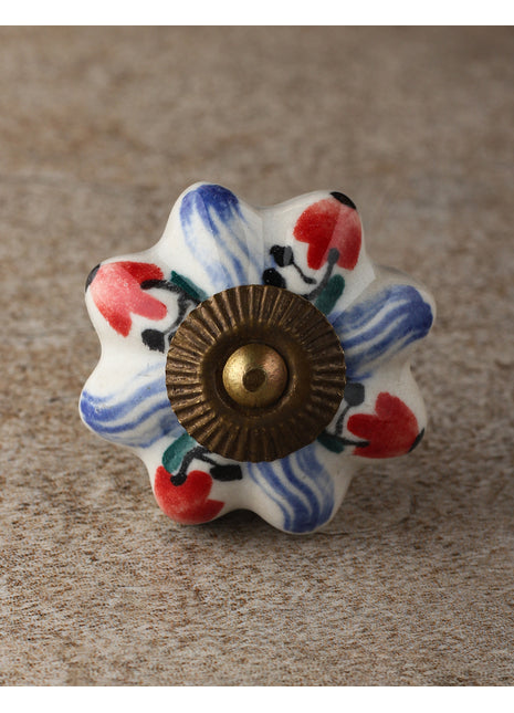 Floral White Royal Ceramic Door Knob With Multicolor Print