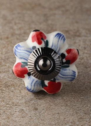 Floral White Royal Ceramic Door Knob With Multicolor Print