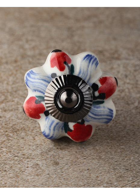 Floral White Royal Ceramic Door Knob With Multicolor Print