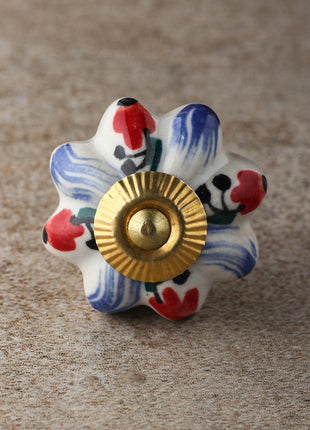 Floral White Royal Ceramic Door Knob With Multicolor Print