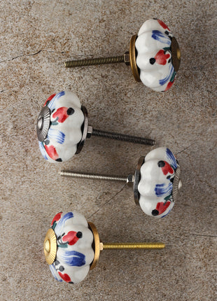 Floral White Royal Ceramic Door Knob With Multicolor Print