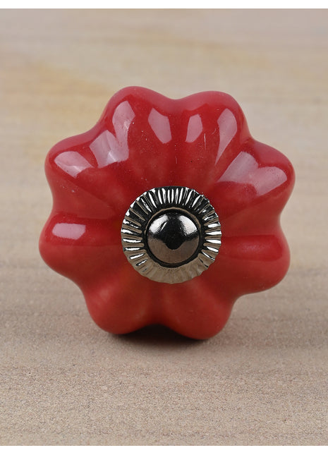 Red Flower Shaped Ceramic Kitchen Cabinet Knob