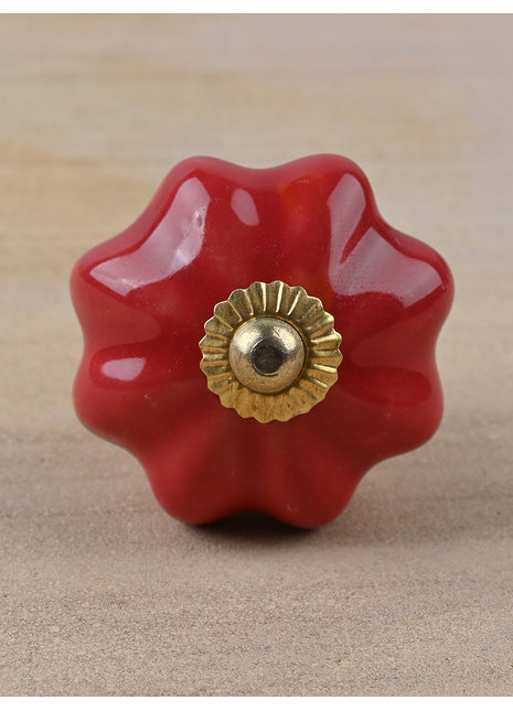 Red Flower Shaped Ceramic Kitchen Cabinet Knob