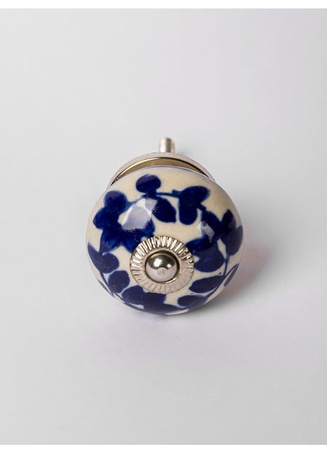 Elegant Blue Floral Pattern On White Ceramic Door Knob