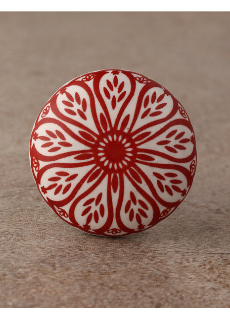 Red and White Round Design Screen Printed Drawer Knobs