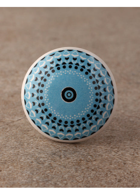 Round Turquoise Color Screen Printed Cabinet Knob