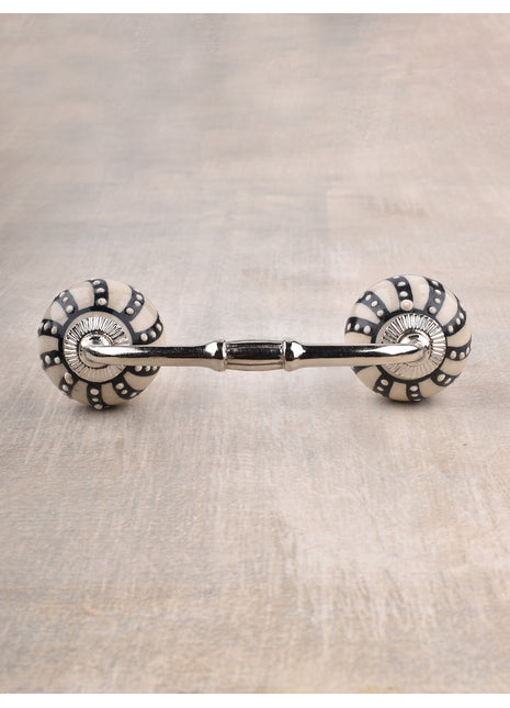Handmade Cream Ceramic Kitchen Cabinet Pull with Black Design