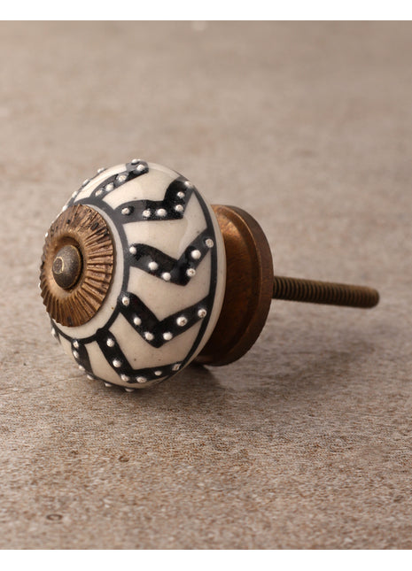 Stylish Cream Ceramic Drawer Cabinet Knob With Black Design
