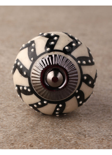 Stylish Cream Ceramic Drawer Cabinet Knob With Black Design