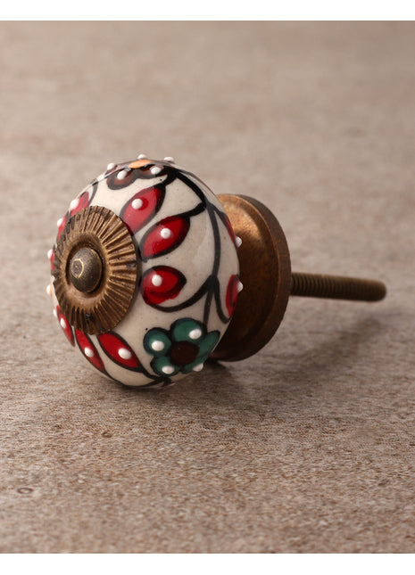 Handmade Multicolor Print On White Ceramic Drawer Knob
