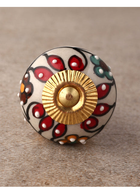 Handmade Multicolor Print On White Ceramic Drawer Knob