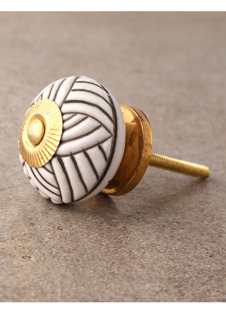 Elegant White Round Shape Ceramic Dresser Knob With Black Print