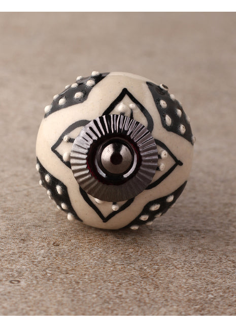 Cream Ceramic Dresser Cabinet Knob With Black Design