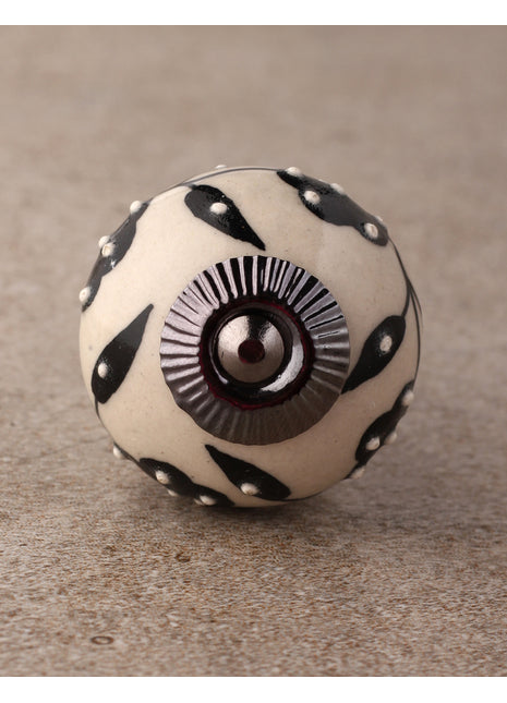 Well Designed Cream Ceramic Dresser Cabinet Knob With Black Leaves