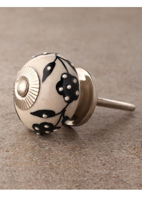 Well Designed Cream Ceramic Dresser Cabinet Knob With Black Leaves