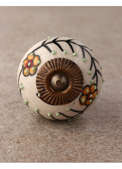 White Ceramic Door Knob With Multicolor Floral Design