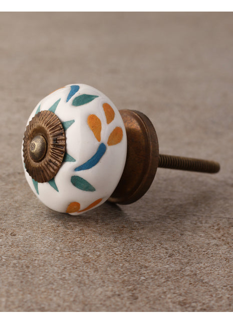 White Ceramic Kitchen Cabinet Knob With Colorful Print