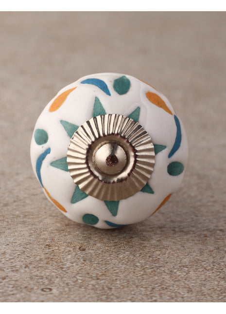 White Ceramic Kitchen Cabinet Knob With Colorful Print